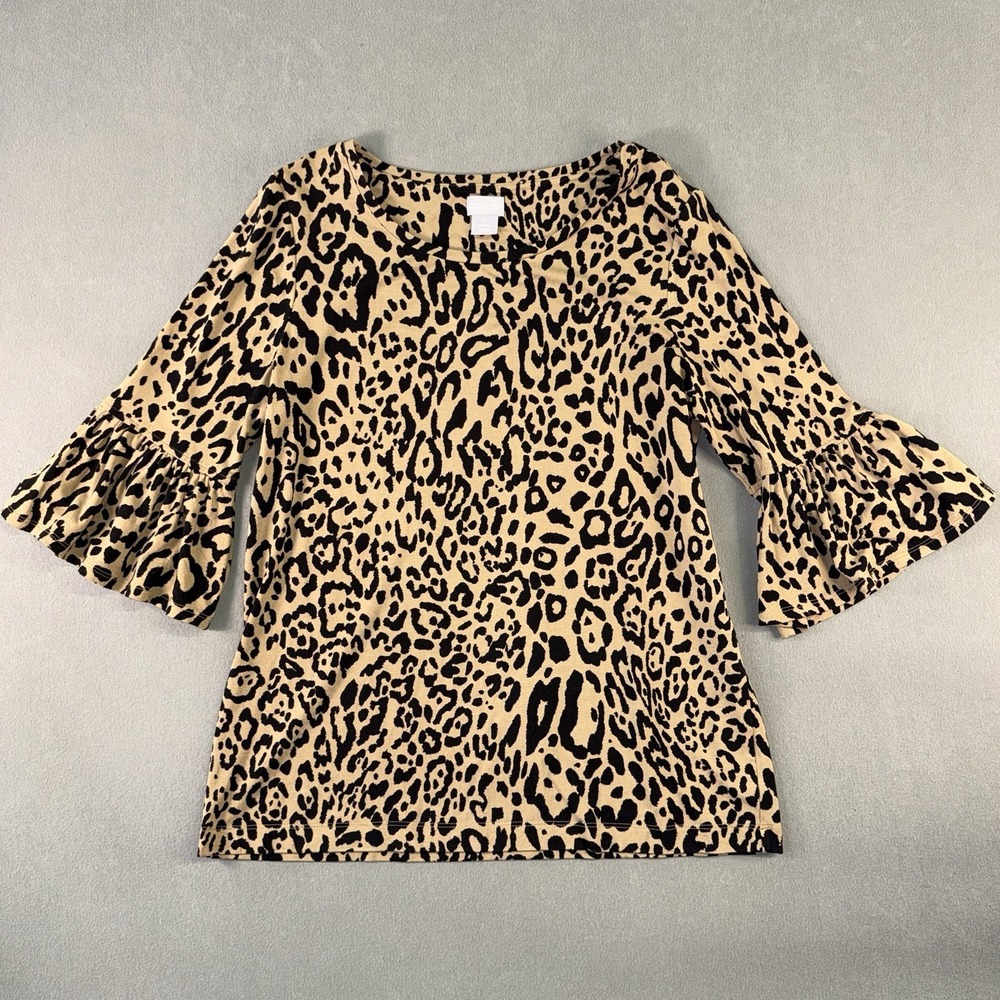 Women's‎ Chico's Leopard Print 3/4 Bell Sleeve Blouse Top Size 1